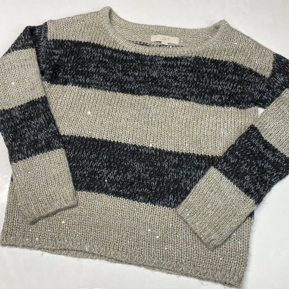 Striped Sequin Sweater LOFT Sz Small Multicolor Long Sleeve Wool/Alpaca Blend